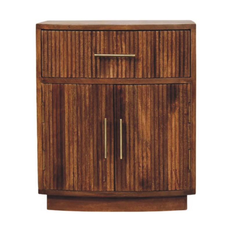 Solid Wood Curved Ribbed Bedside With Drawer