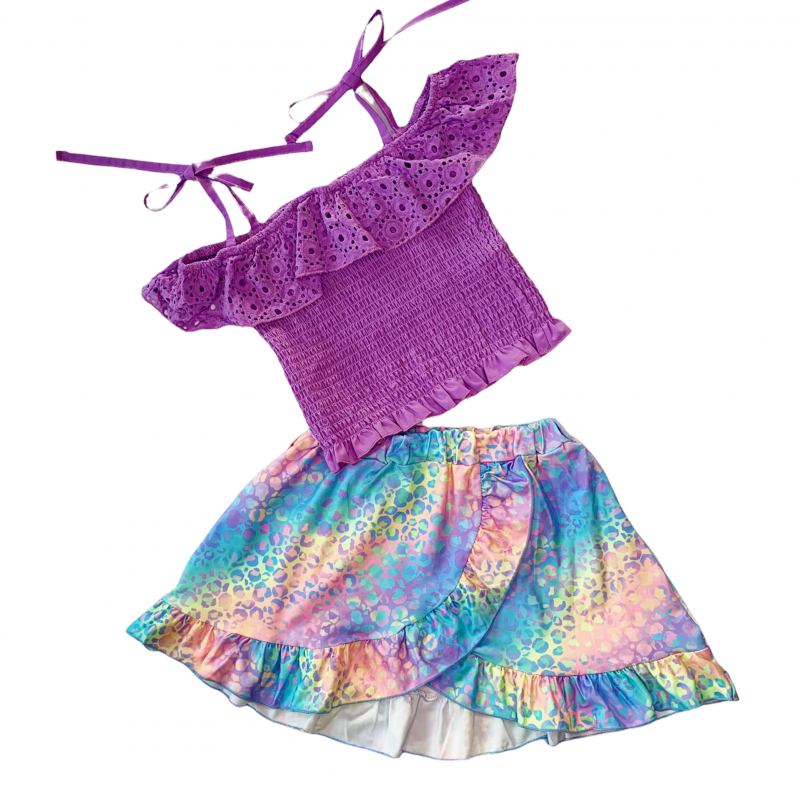 Al Limited Little & Big Girls Purple Eyelet Smocked Top And Tie Dye Skirt - 6