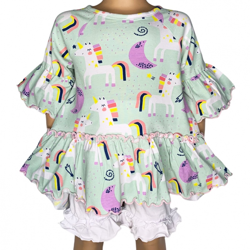 Annloren Little & Big Girls 3/4 Angel Sleeve Unicorn Cotton Knit Ruffle Shirt