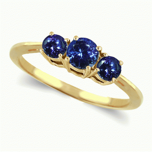 0.50 Carat Tanzanite Three Stone Ring in 14K Gold