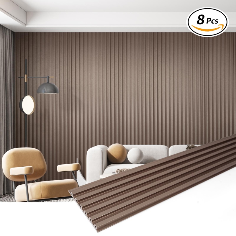Art3d Brushed Brown 104'' x 6.7'' Slat Wall Panels, 8-Pack