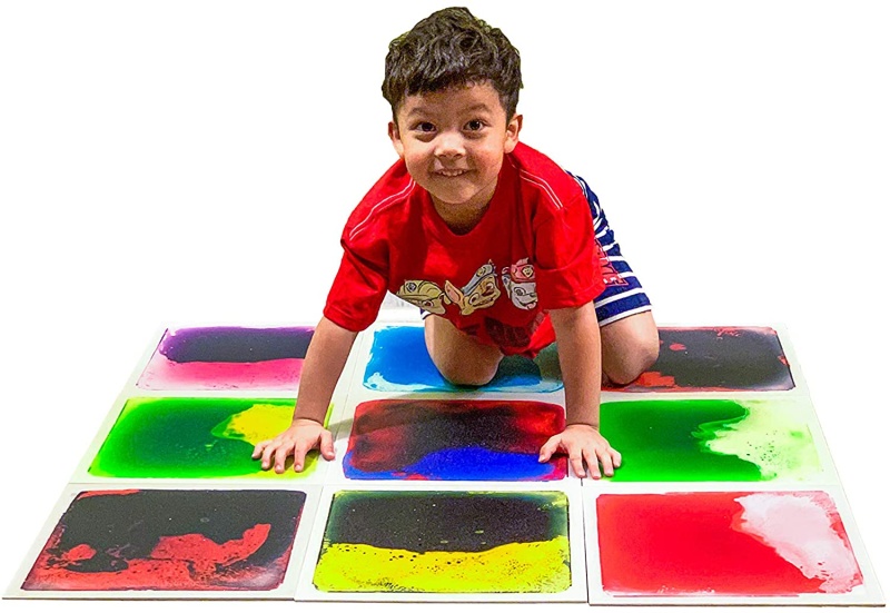 Multi-Color Exercise Mat Liquid Encased Fancy Playmat Kids Play Floor Tile, Set Of 4