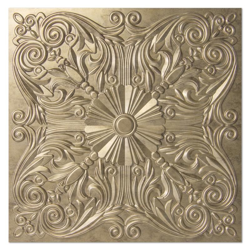 A10904ag -Art3d Decorative Ceiling Tile 2'X2' Glue Up, Lay In Ceiling Tile,12-Pack,Spanish Floral In Antique Gold