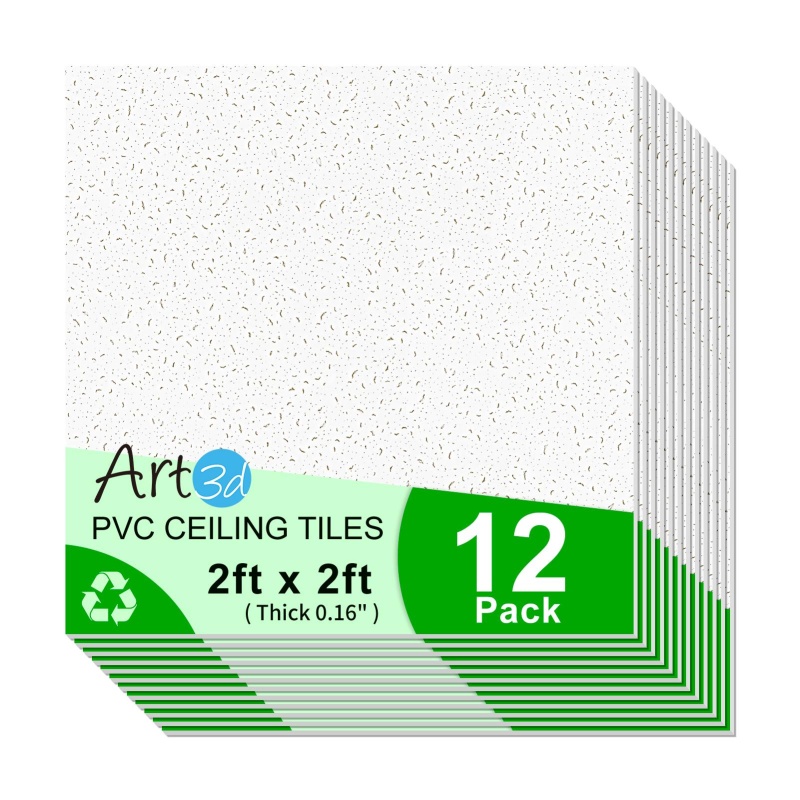 A10920wt-Art3d 12-Pack Smooth Drop Ceiling Tile 2Ft X 2Ft In Off White, Pvc Ceiling Panel 24 X 24In