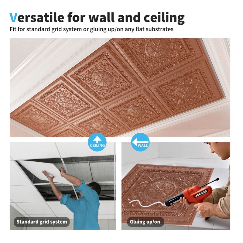 Drop Ceiling Tiles, Glue Up Ceiling Tiles, 2'X2' Plastic Sheet In Copper (12-Pack, 48 Sq.Ft)