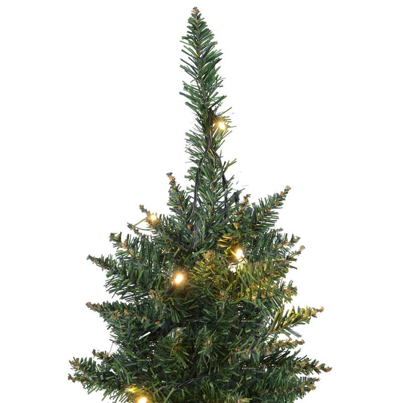 Homcom 6' Pre Lit Artificial Pencil Christmas Trees, Xmas Tree With Realistic Branches And Warm White Led Lights, Green