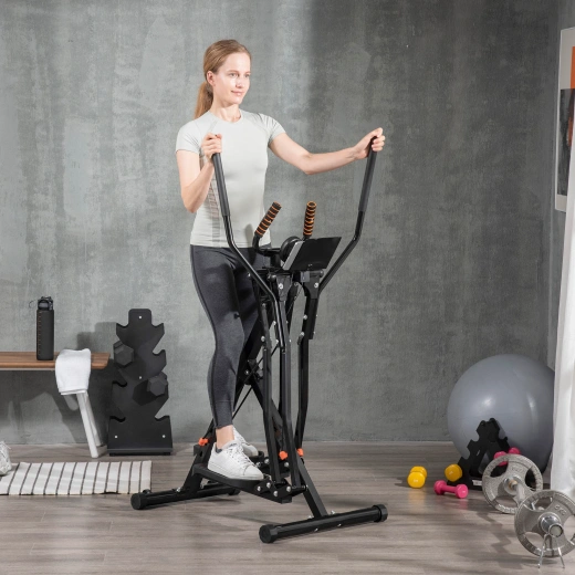 Soozier Gazelle Glider Air Walker Exercise Machine Elliptical Trainer With Four Resistance Levels, Lcd Monitor, Heart Rate Sensor, Two Wheels