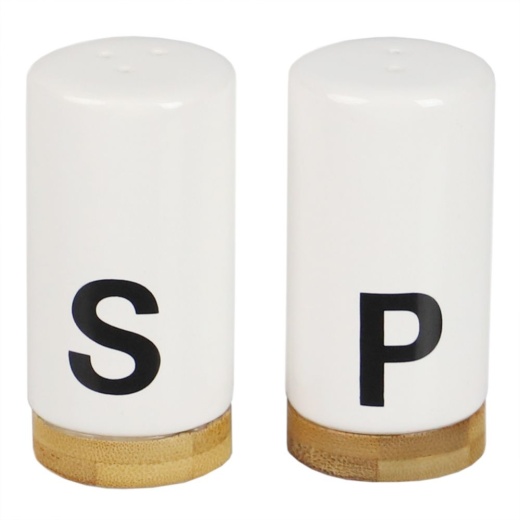 24 Pieces Home Basics Ceramic Salt And Pepper Shaker Set With Bamboo Accents, White