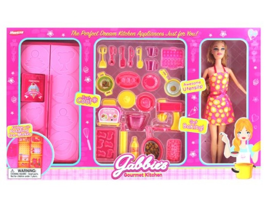 6 Pieces Girl with Cooking Set in Window Box - Dolls
