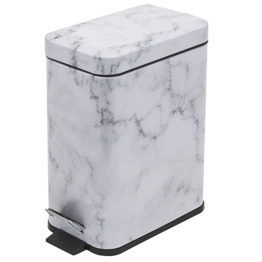 4 Pieces Home Basics Faux Marble 5 Lt Rectangle Step Waste Bin, White - Waste Basket