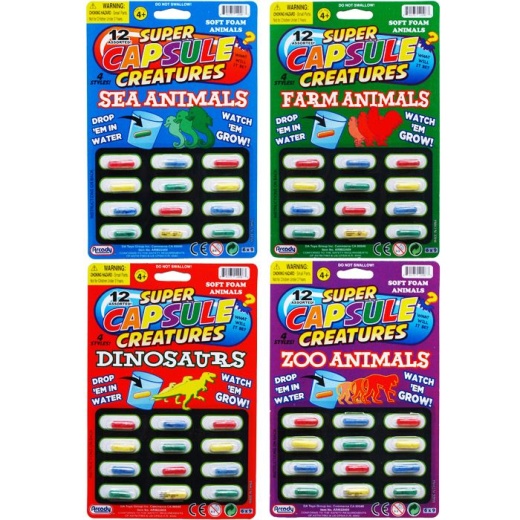 144 Pieces Amazing Capsule Creatures On Card, 4 Assrt Styles - Animals & Reptiles