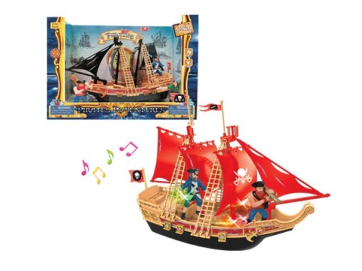 16 Pieces Pirate Ship Play Set with Light and Sound - Toy Sets