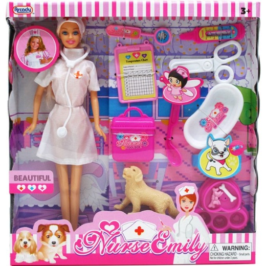 Nurse Emily Doll - 12 Pieces 11.5" with Pet & Accessories in Window Box