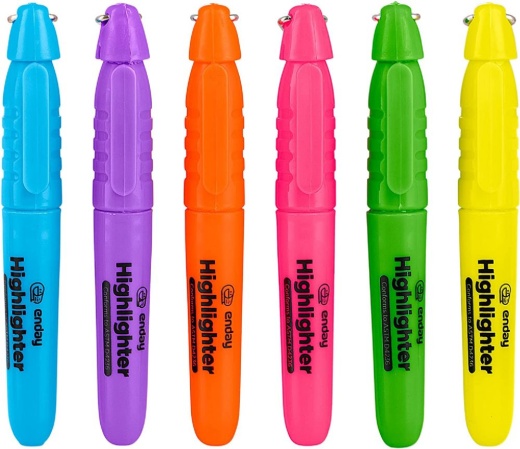 Mini Fluorescent Highlighter with Cap Clip (24 Pieces, 6/Pack)
