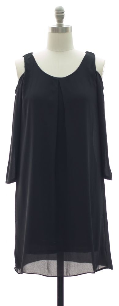 12 Pieces Three Quarter Sleeve Chiffon Cold Shoulder Dress Black
