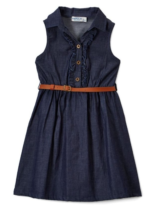 6 Pieces Girls' Navy Chambray Dress In Size 4-6X - Girls Dresses And Romper Sets