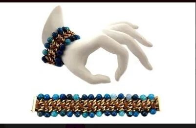 12 Pieces Double Layered Chain Linked Bracelet Woven Together By Brown Leather With Semiprecious Stones Attached On The Two Outer Sides - Bracelets