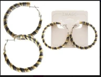 36 Pairs Striped Hoop Earrings Multi Color And Silver Tone - Earrings