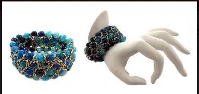 12 Pieces Semiprecious Stone Stretch Bracelet With The Stones Woven Within Gold Tone Chains - Necklace