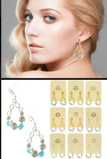 36 Pairs Dual Tone And Multi Color Metal Dangle Earrings With Crystal Accents - Earrings