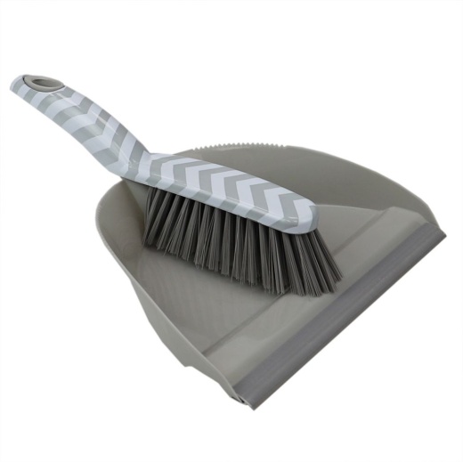 12 Pieces Home Basics Chevron Plastic Dust Pan Set with Serrated Cleaning Edge, Grey