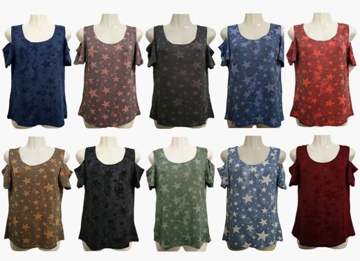 48 Pieces Womens Assorted Color Star Tee - Womens Camisoles & Tank Tops