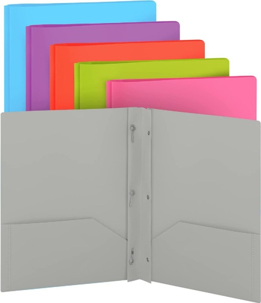 48 Pieces Gray Plastic Solid Color 2-Pockets Poly Portfolio with 3 Prongs