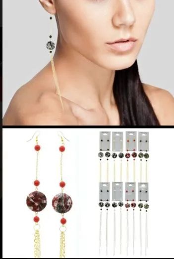 36 Pairs Splatter Dangle Earrings With Tassel Accents Tri Tone And Multi Color - Earrings