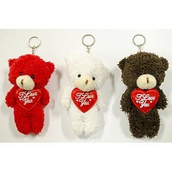 24 Pieces Valentine 5 Inch Plush Bear Keychain 3 Colors - Valentine Decorations