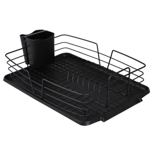 6 Pieces Michael Graves Design Deluxe Dish Rack With Black Finish Wire And Removable Dual Compartment Utensil Holder, Black - Dish Drying Racks