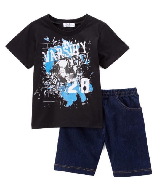 6 Pieces Boys Graphic Tshirt And Denim Short Set- Size 4/5 - 7/8 - Boys Shorts
