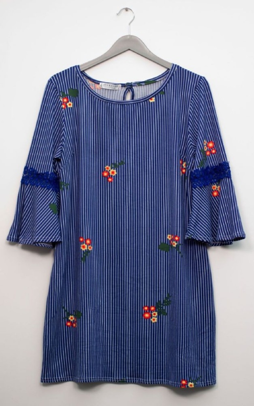 12 Pieces Plus Crochet Sleeve Layered Floral Midi Dress Royal Blue - Womens Sundresses & Fashion