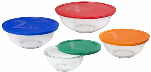 2 Pieces Pyrex-8Pc Round Bowl & Cov.Set 1Qt-1.5Qt-2.5Qt-4Qt - Glassware