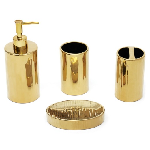8 Pieces Home Basics 4 Piece Ceramic Bath Accessory Set, Gold - Shower Accessories