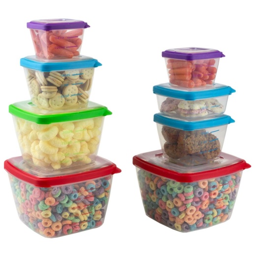 12 Piece Nesting Plastic Food Storage Container Set with Multi-Color Snap-On Lids