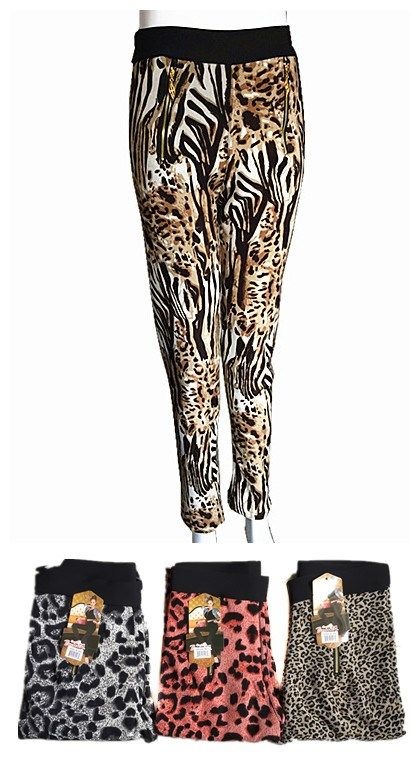48 Pieces Winter Thick Warm Long Pants Animal Print - Womens Pants