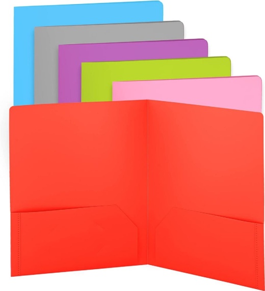 48 Pieces Plastic Solid Color 2-Pockets Poly Portfolio, Red