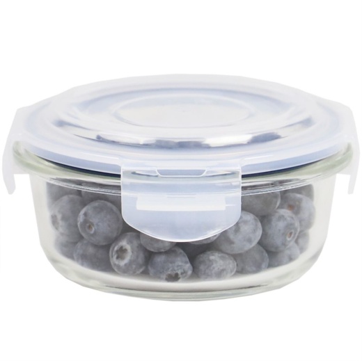 12 Pieces Michael Graves Design 13 Ounce High Borosilicate Glass Round Food Storage Container With Indigo Rubber Seal