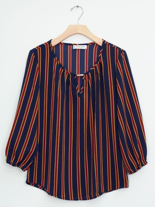 12 Pieces Jewel Neck Neat Print Blouse Black Navy Red - Womens Fashion Tops