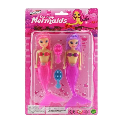 144 Pieces 2 Pcs 8" Mermaid Dolls with Comb on Double Blister Card (Pink and Purple)