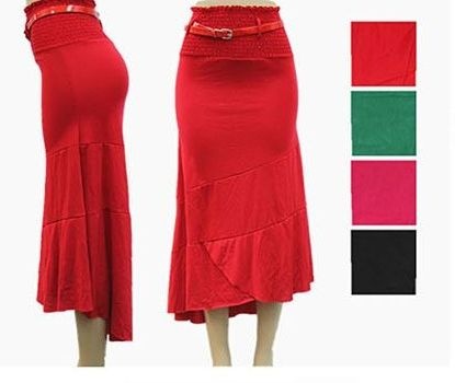 48 Pieces Women's High Low Fitted Skirt With Belt - Womens Skirts