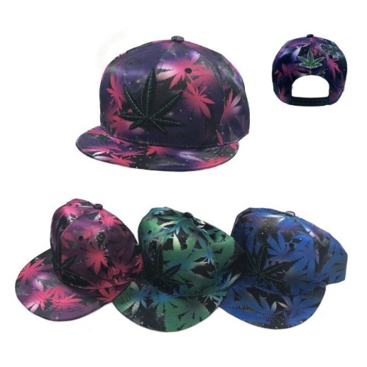 24 Pieces Large Marijuana Sublimation Leaves Snap Back Flat Bill - Baseball Caps & Snap Backs