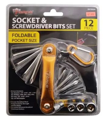 18 Pieces Folding Socket and Screwdriver Set with Carabiner