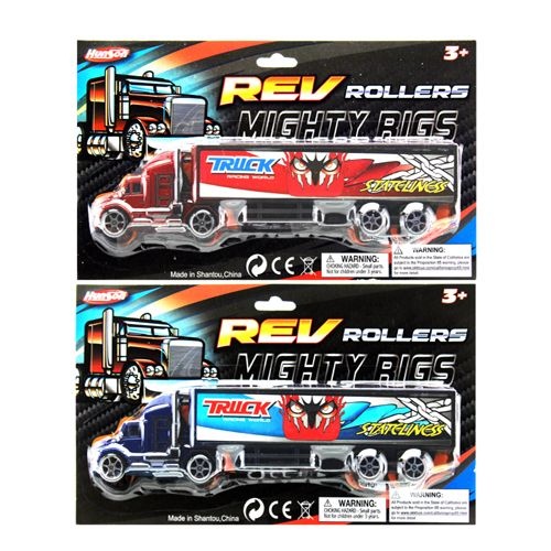 72 Pieces 8.75" P/B Container Truck On Card Blue And Red - Cars, Planes, Trains & Bikes