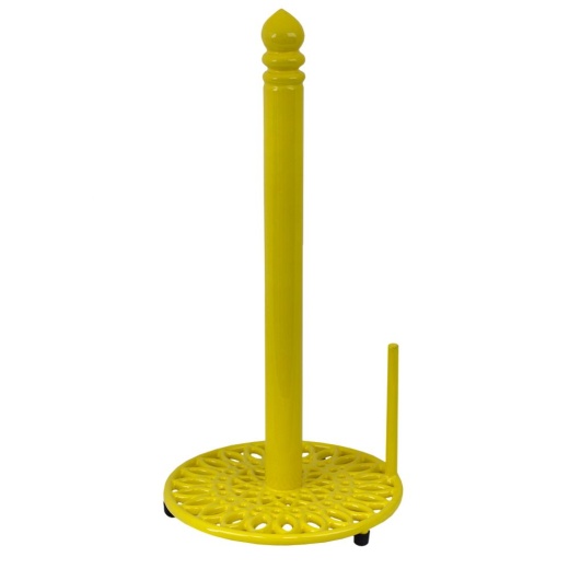 3 Pieces Home Basics Sunflower Free-Standing Cast Iron Paper Towel Holder with Dispensing Side Bar, Yellow - Napkin and Paper Towel Holders