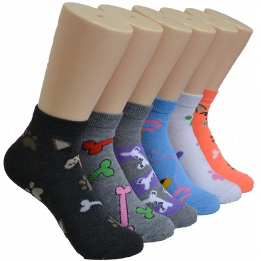 480 Pairs Ladies Lowcut Socks Assorted Pet Print - Womens Crew Sock