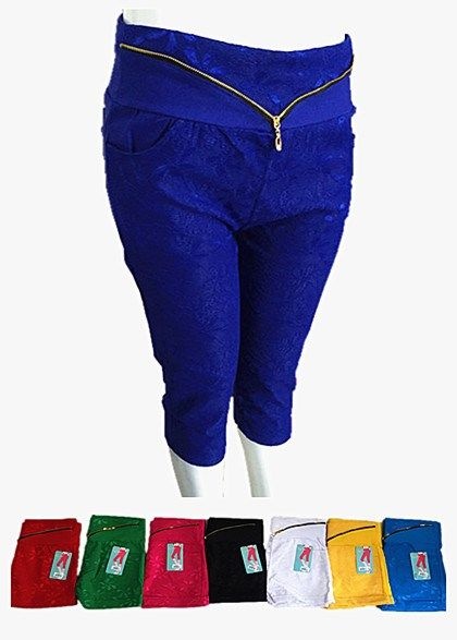48 Pieces Womens Ultra Thin Stretch Cropped Capris Lace With Zipper - Womens Capri Pants