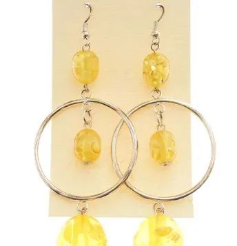 36 Pieces Silver Tone And Yellow Acrylic Dangle Earrings With Bead Accents - Earrings