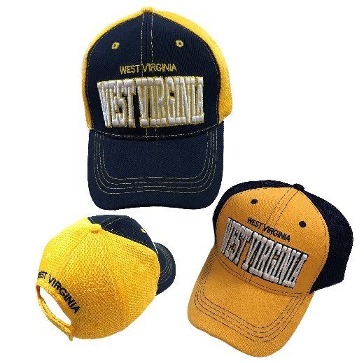 24 Pieces West Virginia Air Mesh Back Solid Front Ball Cap - Baseball Caps & Snap Backs