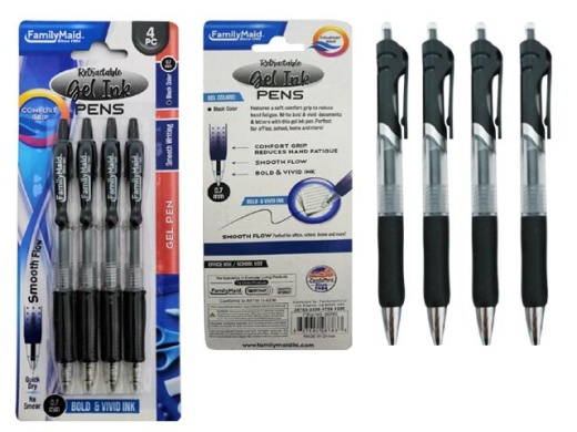 144 Pieces 4-Piece Retractable Gel Pen with Rubber Grip - Pens